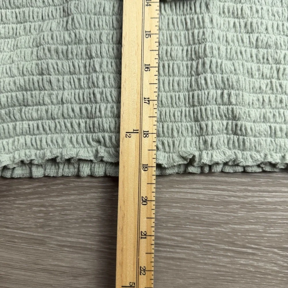 Abercrombie & Fitch Womens Top Smocked Tie Front Puff Sleeve Sage Green Large
